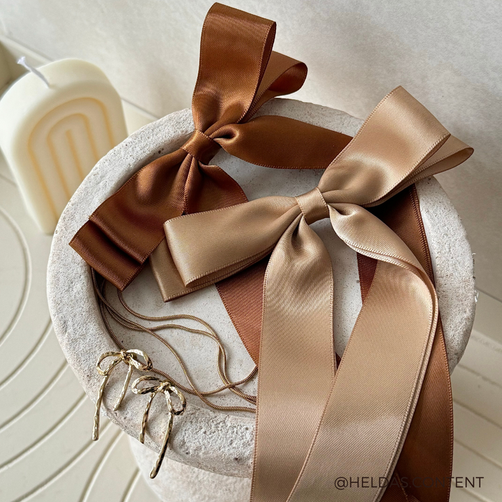 Ribbon Bow Clip - Brown