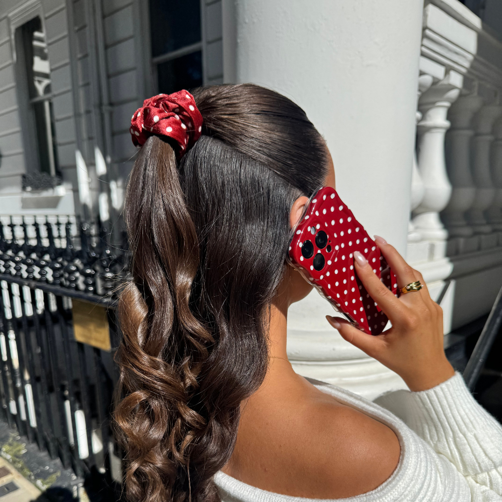 Burgundy Polka Dot Scrunchie