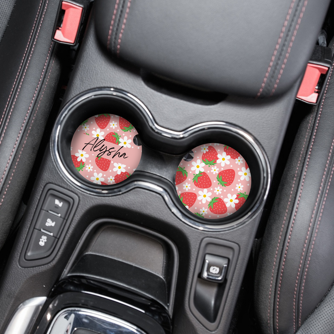 Personalised Name Car Coasters - Berry Cute Strawberry