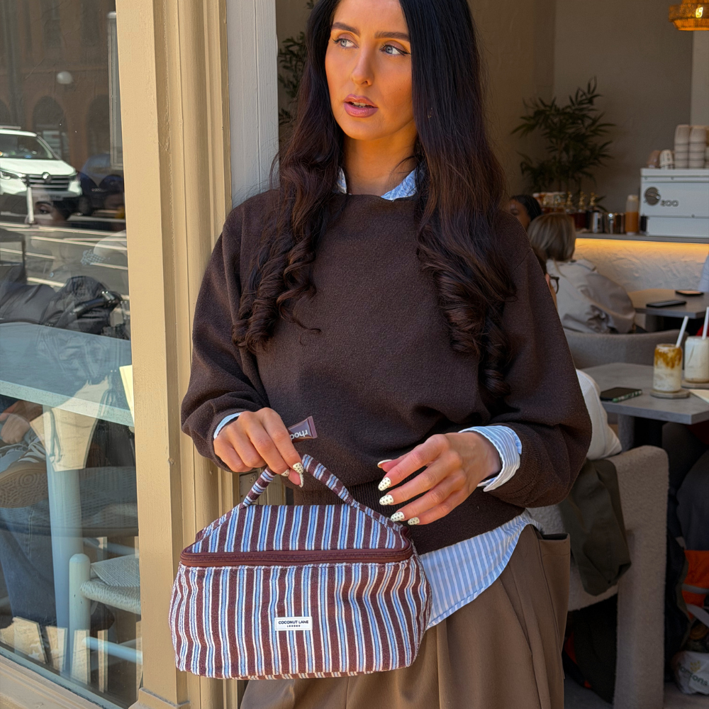 Travel Towel Vanity Case - Brown & Blue Stripes