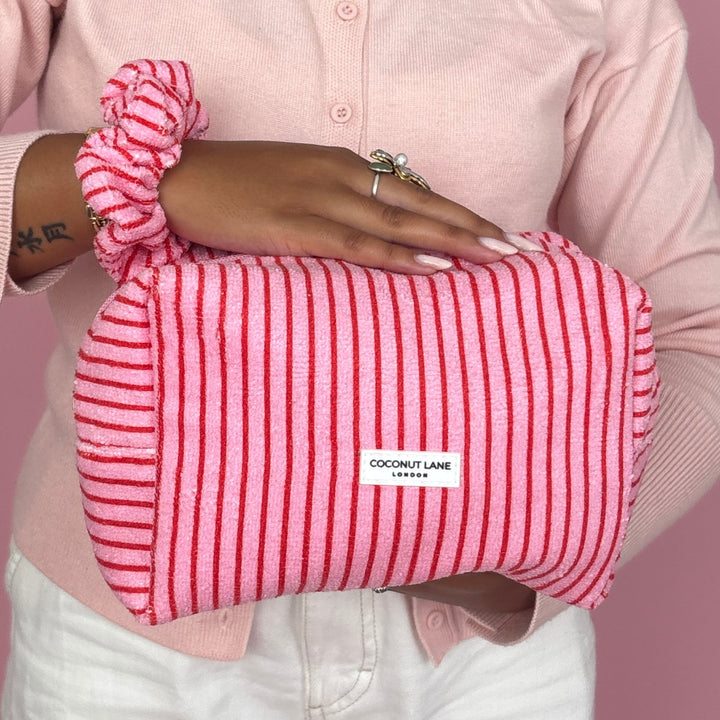 Cherry Stripe Towel Makeup Bag & Scrunchie Set
