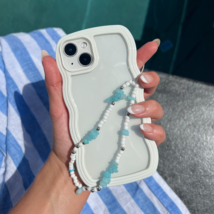 beaded blue and white magic phone strap
