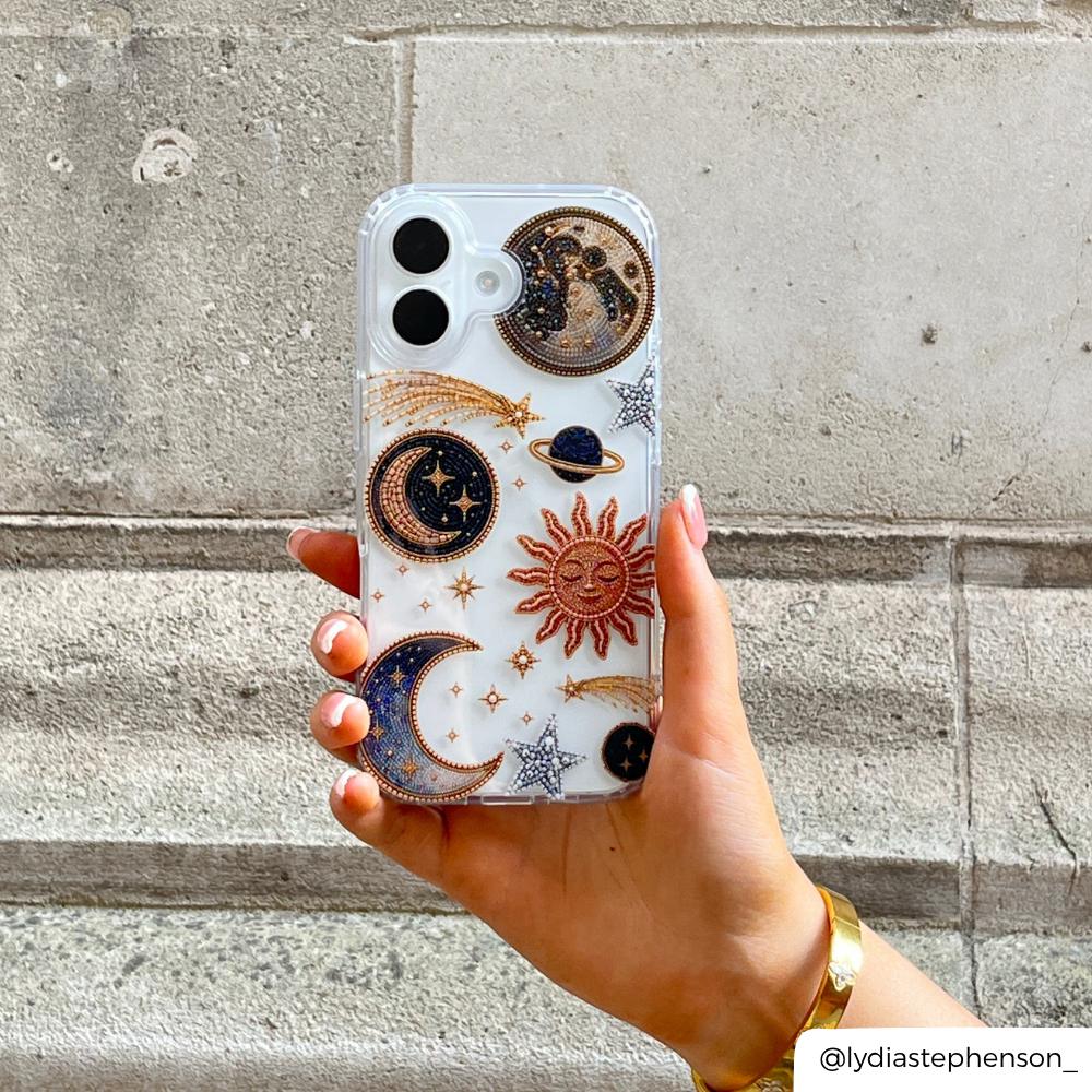 Close up of Celestial After Dark Clear Phone Case