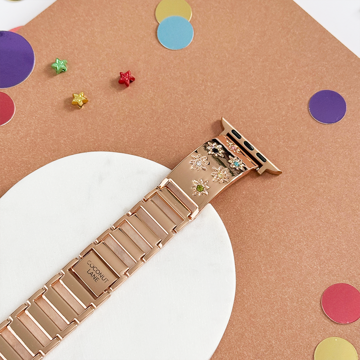 Ibiza Coloured Stone Apple Watch Strap - Rose Gold
