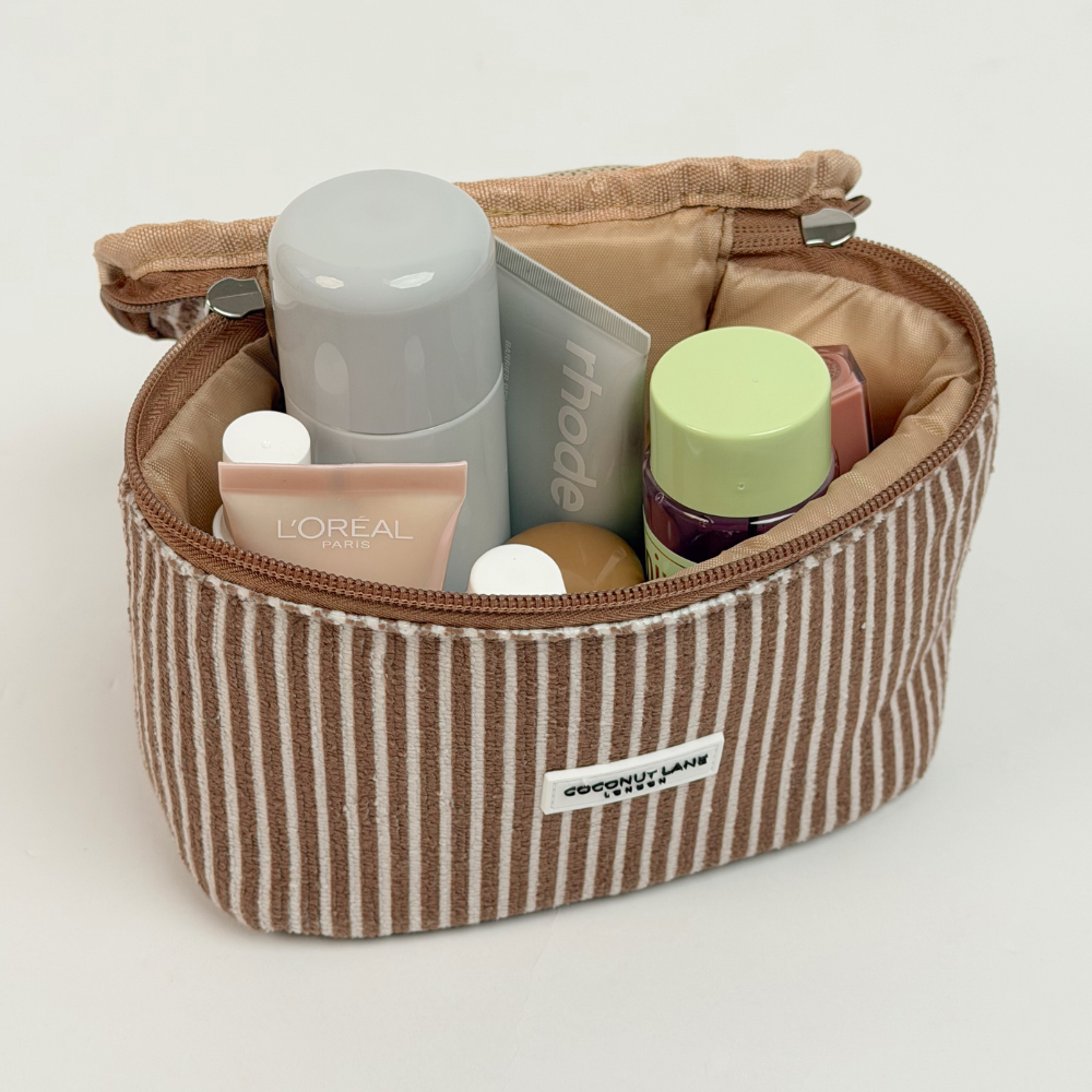 Mini vanity chestnut stripes filled with makeup