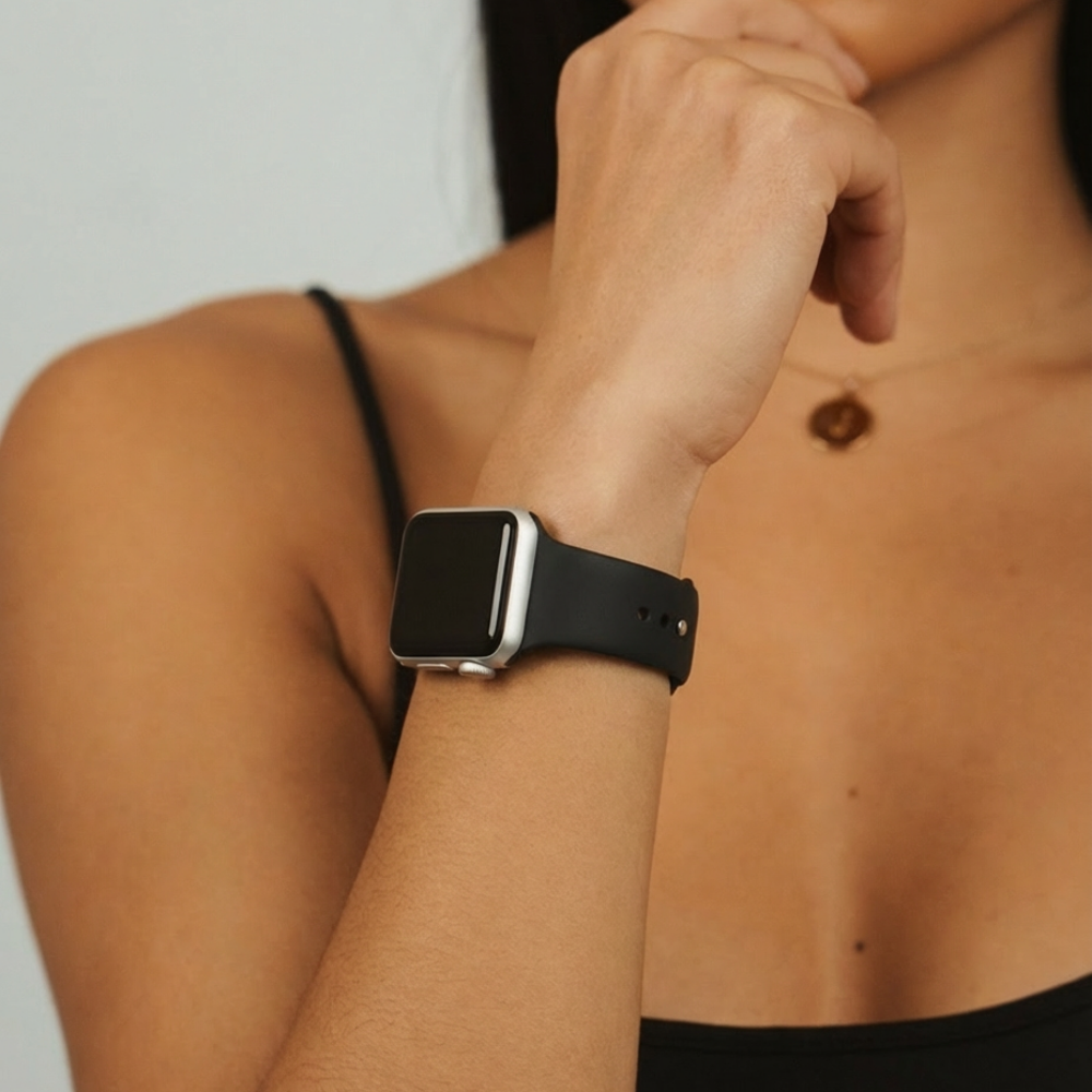 Close up of NAKD Midnight Black Watch Strap on a wrist