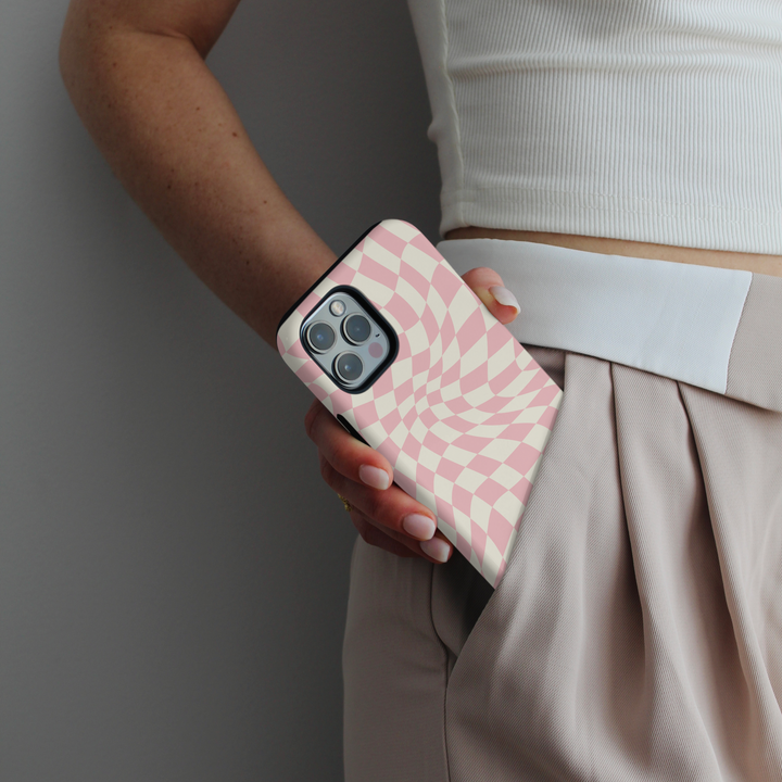 Tough Phone Case - Pink Wavy Checkerboard