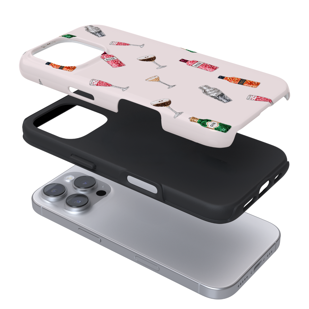 Festive drinks on a pale pink background phone case.