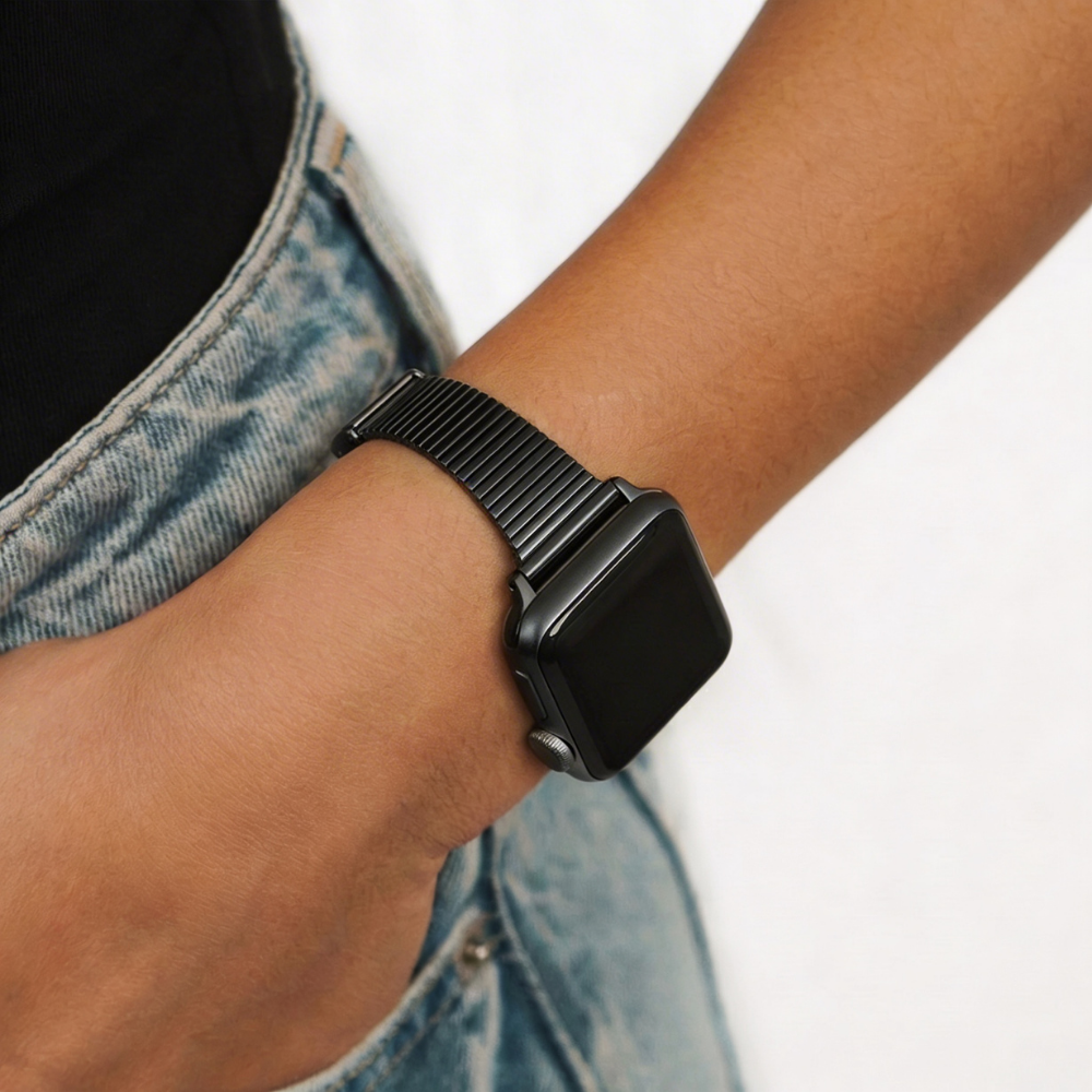 Girls hand in pocket close up shot of Slim Fine Line in Black