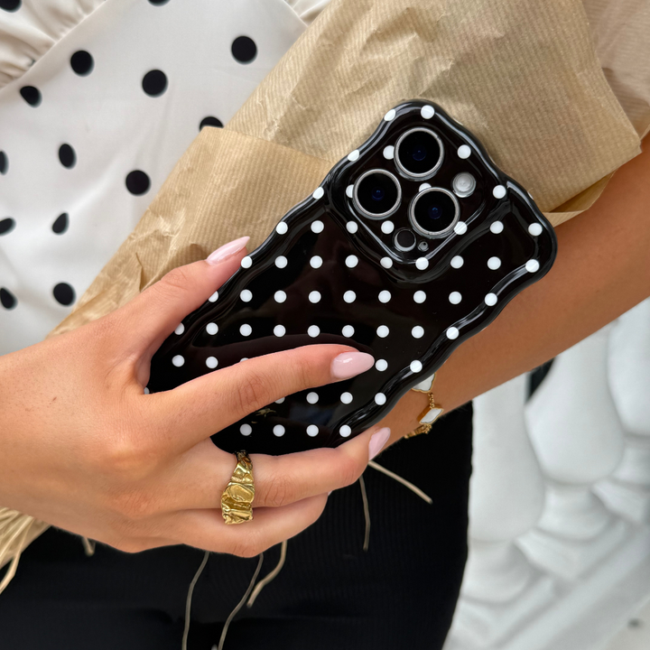 Wavy Phone Case - Black Polka Dot