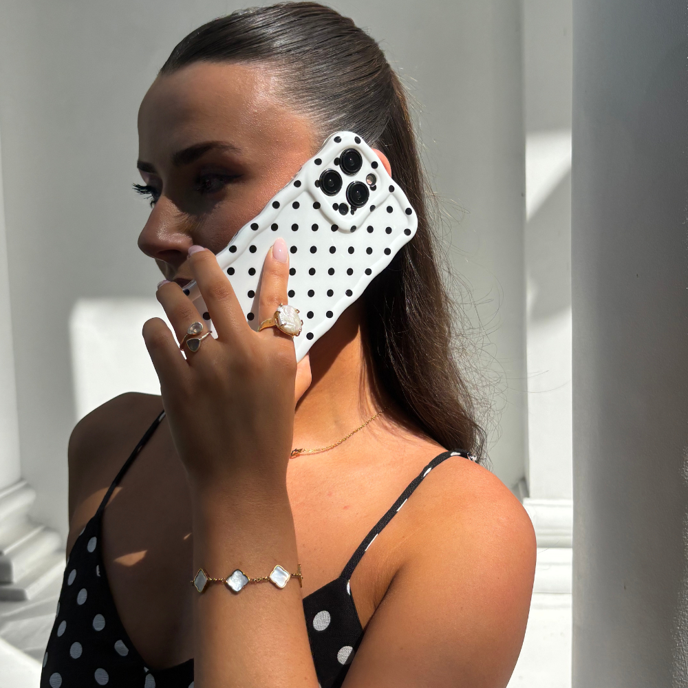 Wavy Phone Case - White Polka Dot