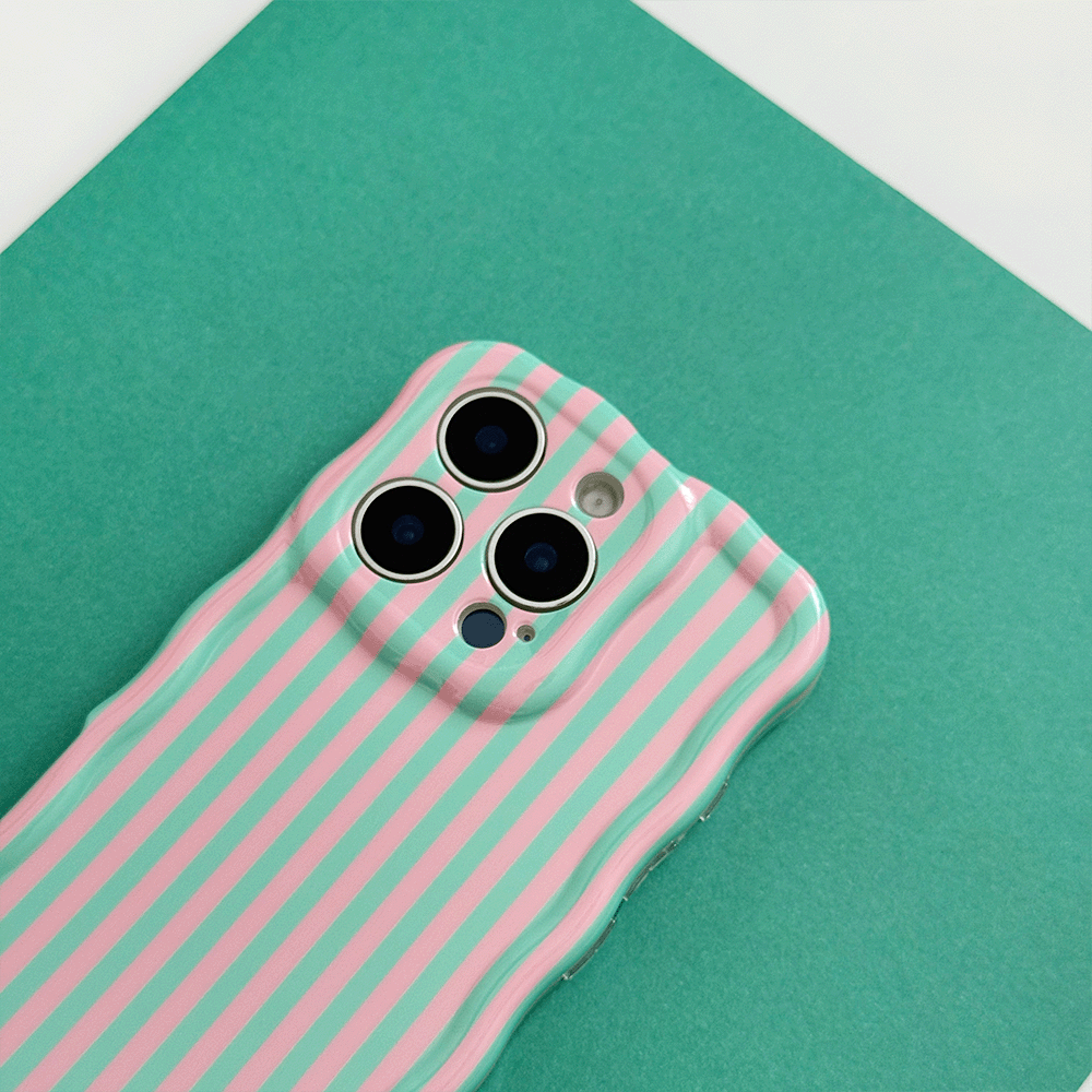 Blue and pink stripe Phone Case for iPhone with wavy edges.