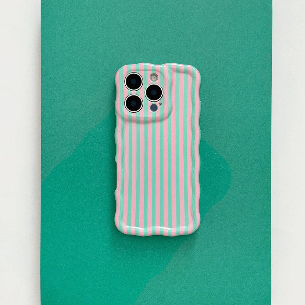 Blue and pink stripe Phone Case for iPhone with wavy edges.