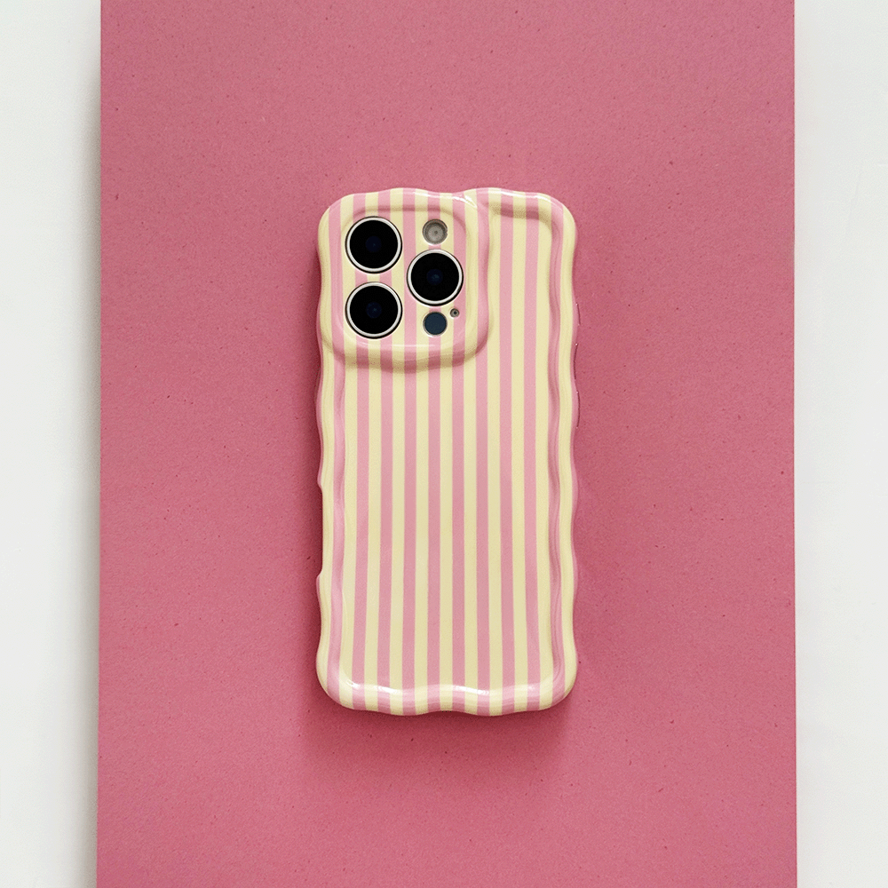 Yellow and pink stripe Phone Case for iPhone with wavy edges.
