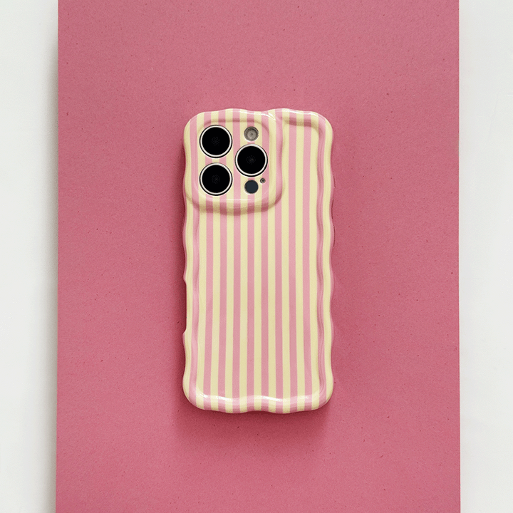 Yellow and pink stripe Phone Case for iPhone with wavy edges.