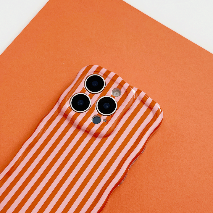 Orange and pink stripe Phone Case for iPhone with wavy edges.