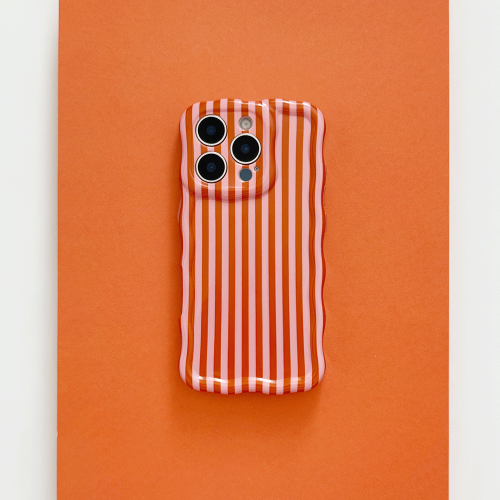 Orange and pink stripe Phone Case for iPhone with wavy edges.
