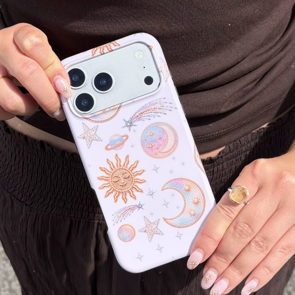 Close up of Tough Opal Celestial Phone Case
